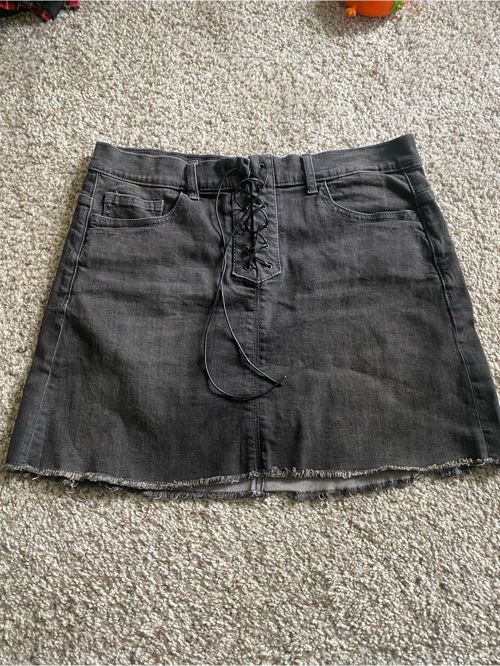 Sneak Peek Charcoal Lace-Up Denim Mini Skirt